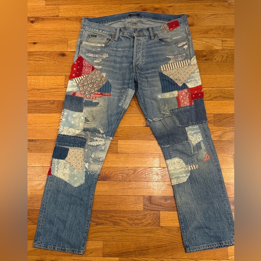 Ralph Lauren Blue and Red Patchwork Jeans